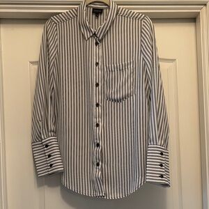 Banana Republic White and Black Vertical Stripe Button-Down Shirt